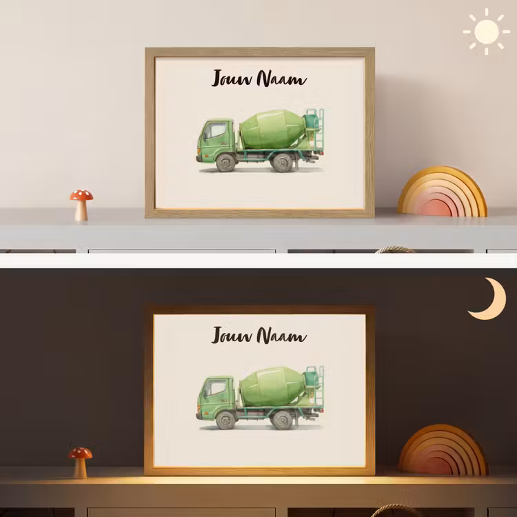 Betonmixer - Getekend - Groen Light Box met batterij (Wandlamp kind) middel -sfeer3_kind