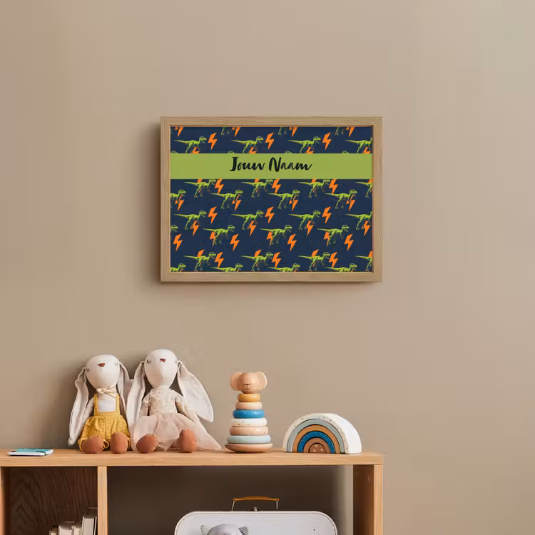 Bliksemschichten - Oranje - Dino - Patroon Light Box met batterij (Wandlamp kind) middel -sfeer2_kind