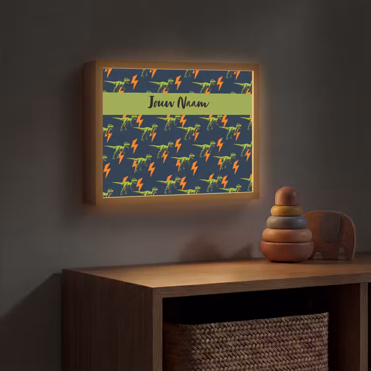 Bliksemschichten - Oranje - Dino - Patroon Light Box met batterij (Wandlamp kind) middel -sfeer5_kind