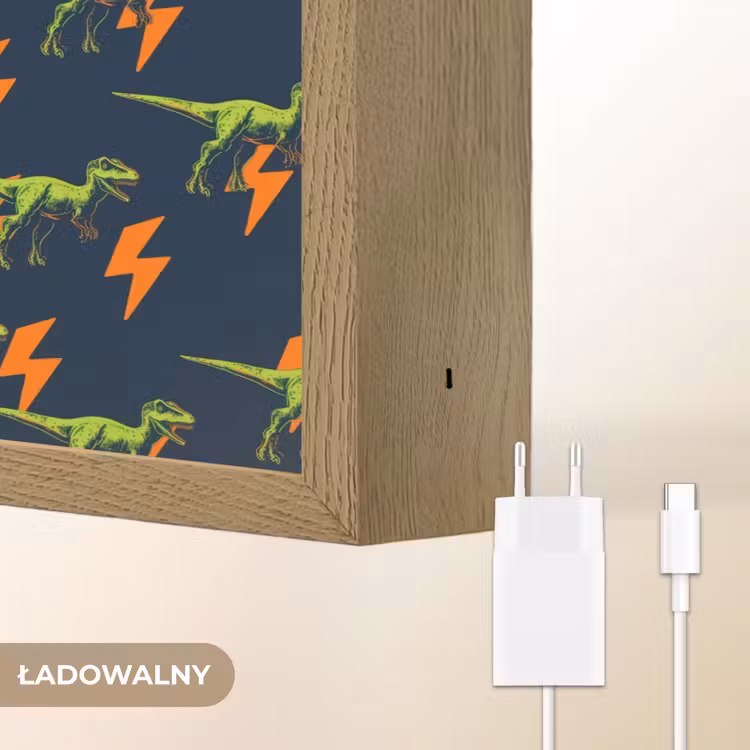Bliksemschichten - Oranje - Dino - Patroon Light Box met batterij (Wandlamp kind) middel -USP_websiteoplaadbaarNL