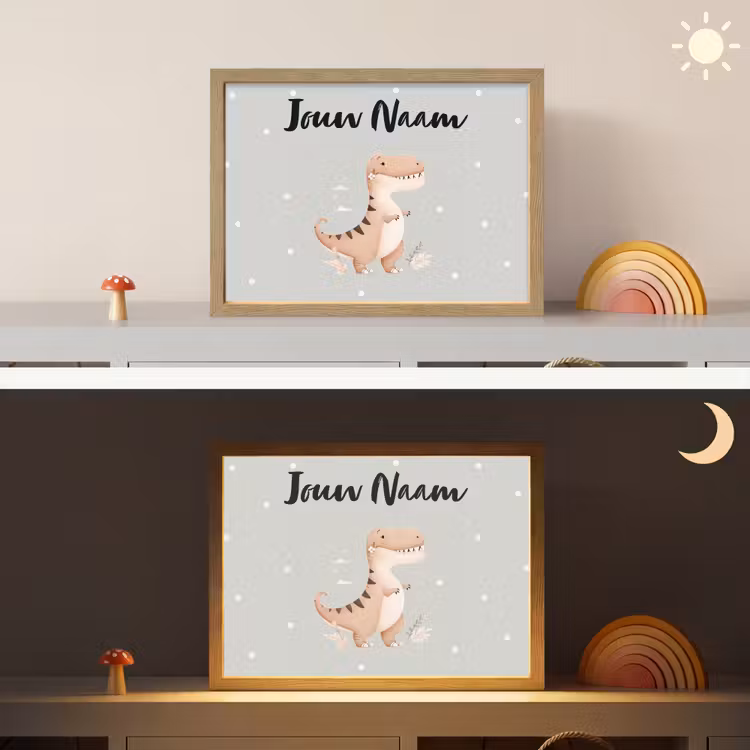 Bloemen - Blauw - Stippen - Dino Light Box met batterij (Wandlamp kind) middel -sfeer3_kind