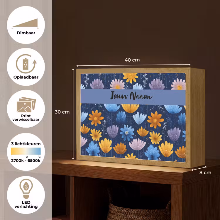 Bloemen - Patroon - Blauw Light Box met batterij (Wandlamp kind) middel -USP_websiteoverzichtNL