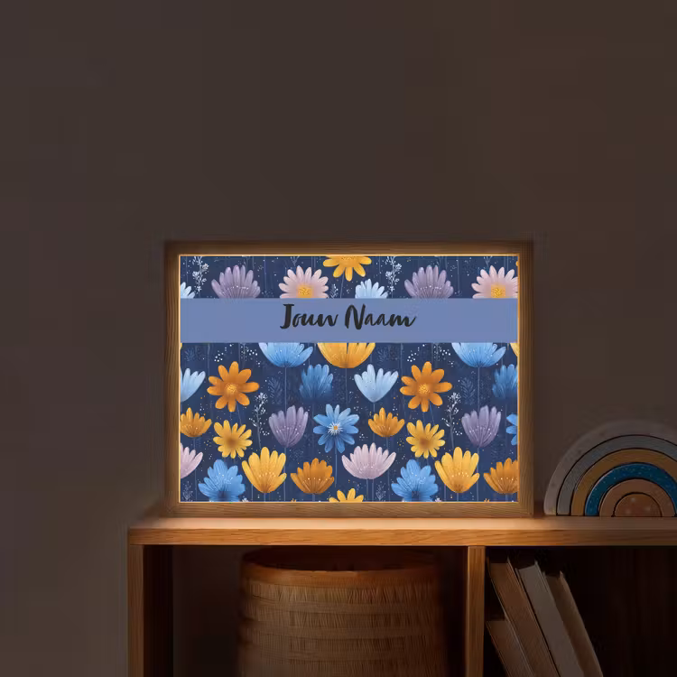 Bloemen - Patroon - Blauw Light Box met batterij (Wandlamp kind) middel -sfeer1_kind