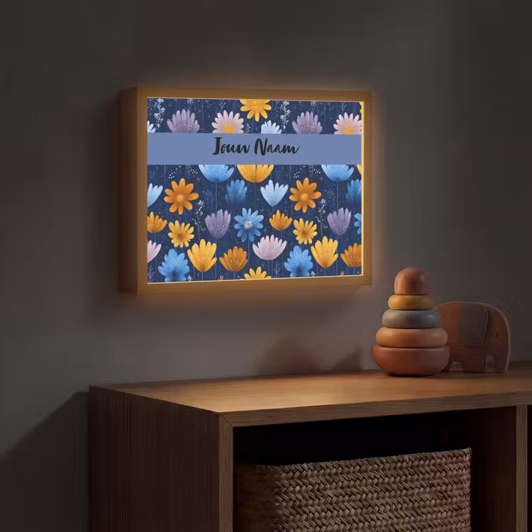 Bloemen - Patroon - Blauw Light Box met batterij (Wandlamp kind) middel -sfeer5_kind