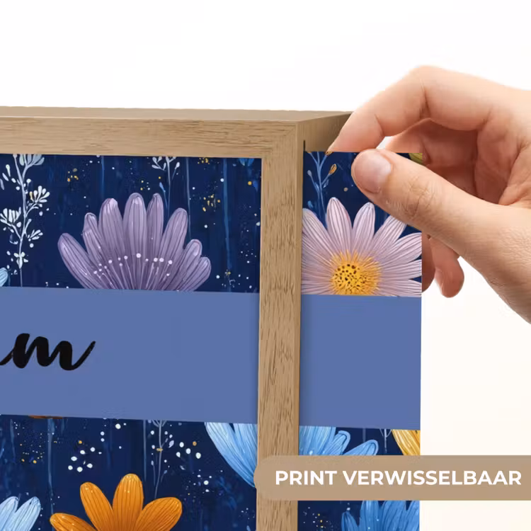 Bloemen - Patroon - Blauw Light Box met batterij (Wandlamp kind) middel -USP_websiteprintNL