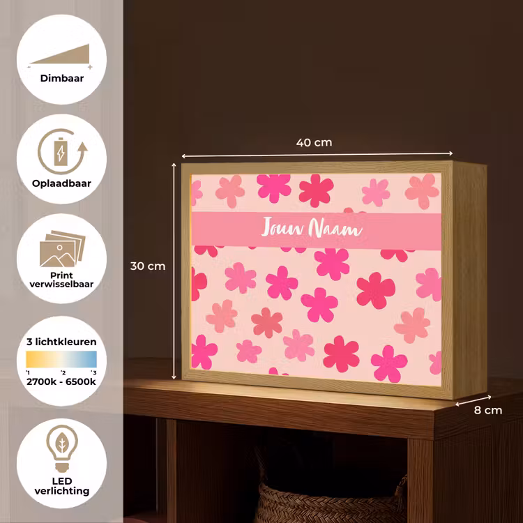 Bloemen - Patroon - Roze Light Box met batterij (Wandlamp kind) middel -USP_websiteoverzichtNL