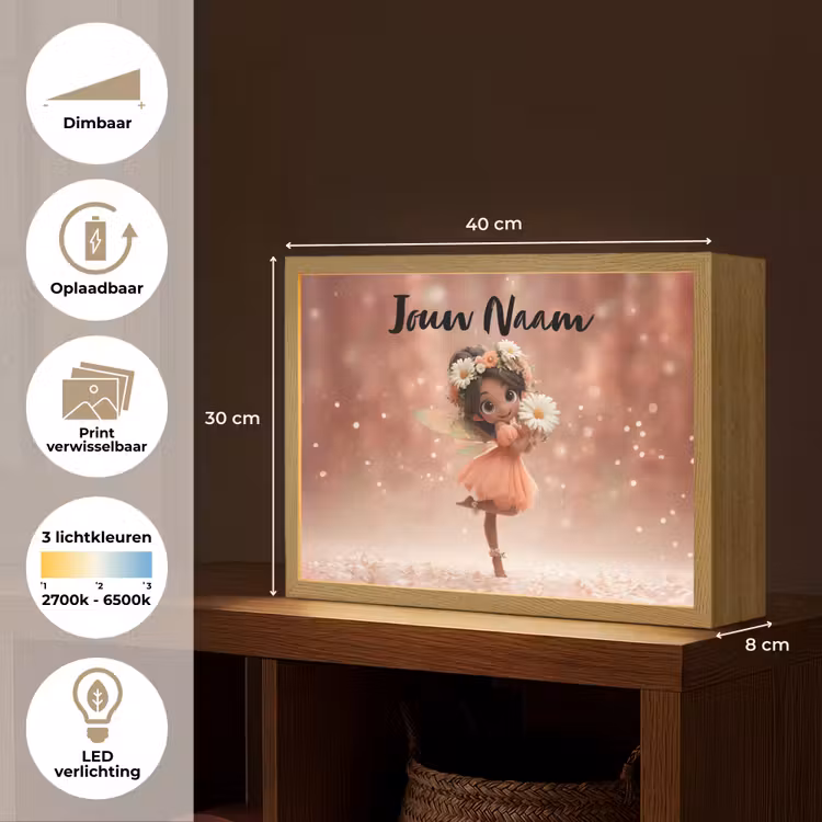 Bloemenfee - Roze - Meisje Light Box met batterij (Wandlamp kind) middel -USP_websiteoverzichtNL