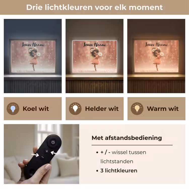Bloemenfee - Roze - Meisje Light Box met batterij (Wandlamp kind) middel -USP_lichtkleurNL