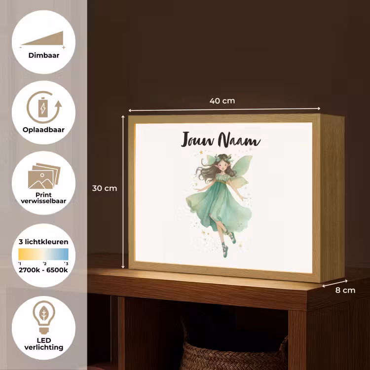 Bosfee - Groen - Sprookje Light Box met batterij (Wandlamp kind) middel -USP_websiteoverzichtNL