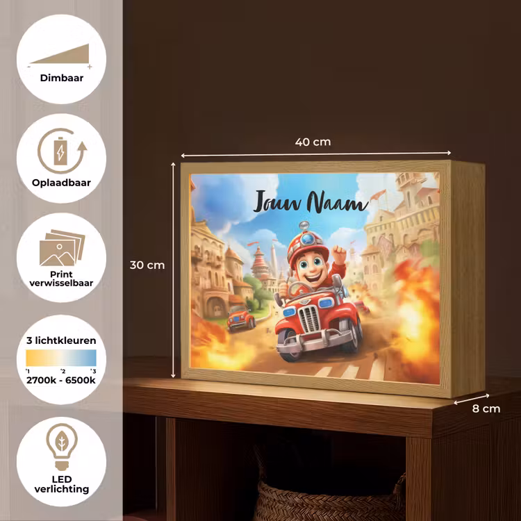 Brandweer - Jongens - Kinderen - Auto Light Box met batterij (Wandlamp kind) middel -USP_websiteoverzichtNL