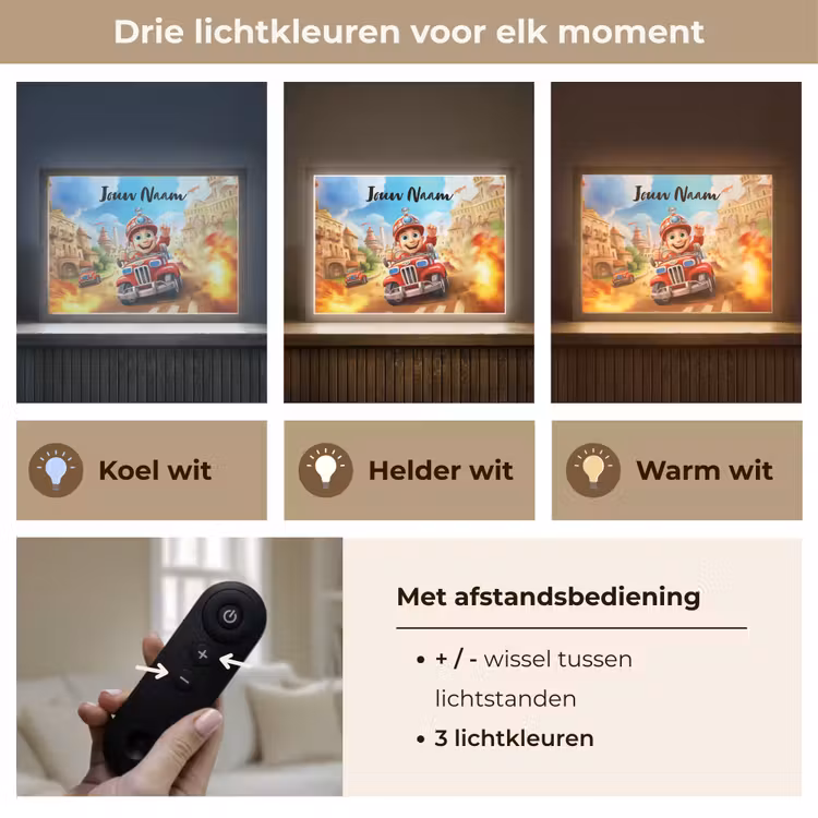 Brandweer - Jongens - Kinderen - Auto Light Box met batterij (Wandlamp kind) middel -USP_lichtkleurNL