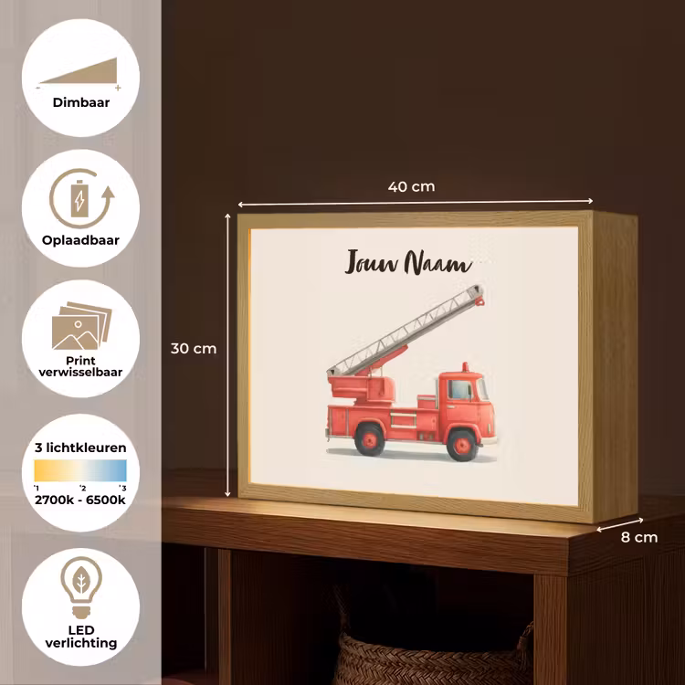 Brandweerwagen - Getekend - Rood Light Box met batterij (Wandlamp kind) middel -USP_websiteoverzichtNL