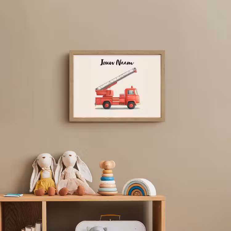 Brandweerwagen - Getekend - Rood Light Box met batterij (Wandlamp kind) middel -sfeer2_kind
