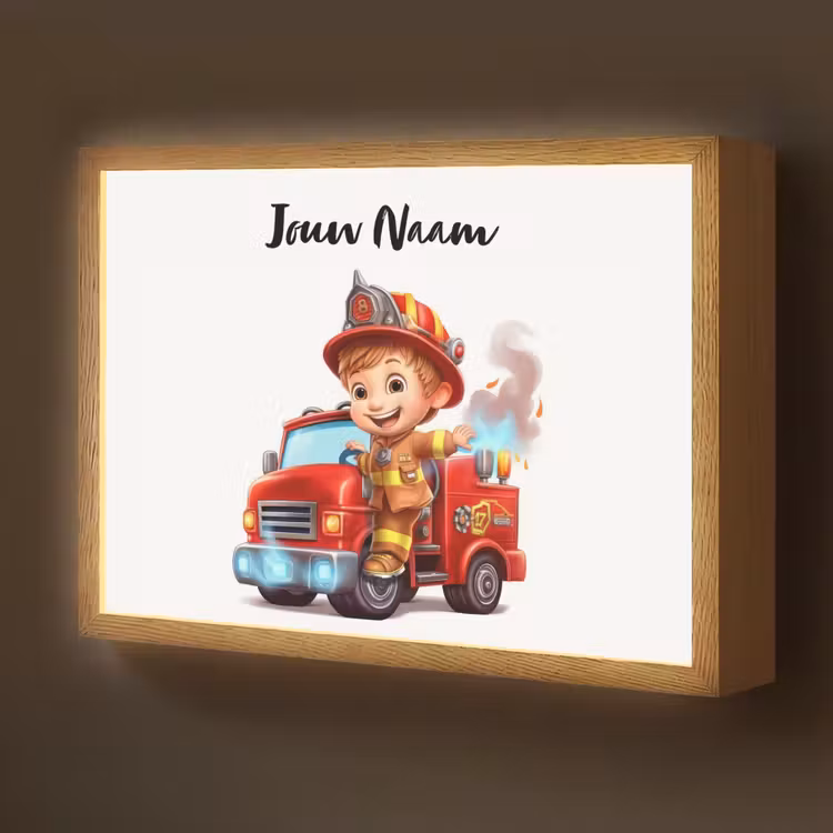 Brandweerwagen - Jongens - Kind - Rood Light Box met batterij (Wandlamp kind) middel -z3d_website