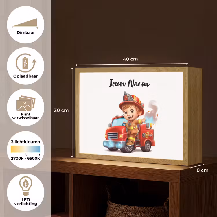 Brandweerwagen - Jongens - Kind - Rood Light Box met batterij (Wandlamp kind) middel -USP_websiteoverzichtNL