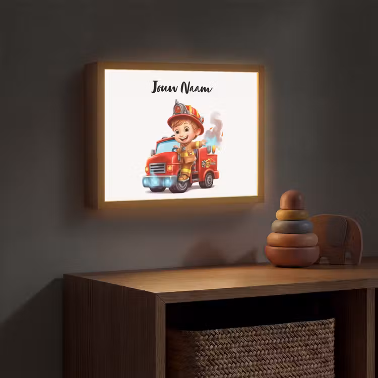 Brandweerwagen - Jongens - Kind - Rood Light Box met batterij (Wandlamp kind) middel -sfeer5_kind