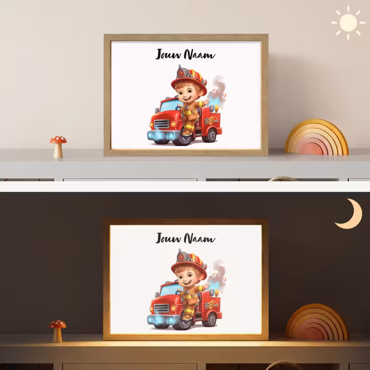 Brandweerwagen - Jongens - Kind - Rood Light Box met batterij (Wandlamp kind) middel -sfeer3_kind