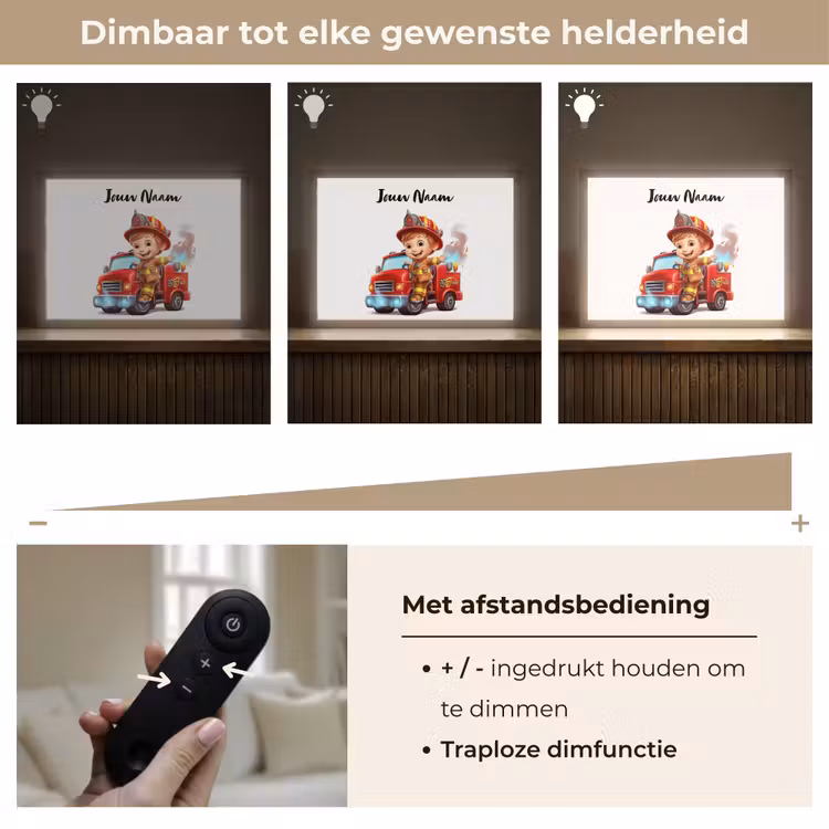 Brandweerwagen - Jongens - Kind - Rood Light Box met batterij (Wandlamp kind) middel -USP_dimbaarNL