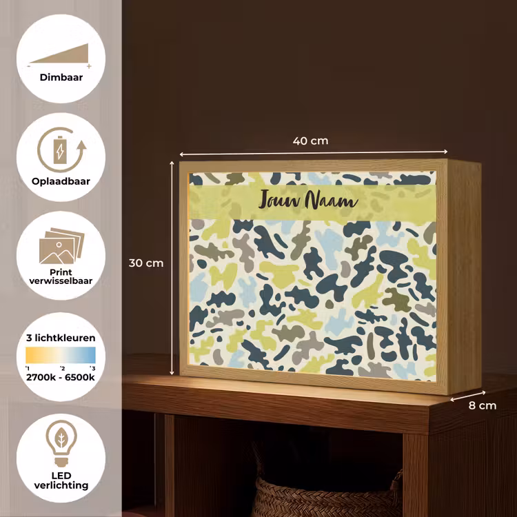 Camouflage - Groen - Blauw - Jongens - Kinderen Light Box met batterij (Wandlamp kind) middel -USP_websiteoverzichtNL