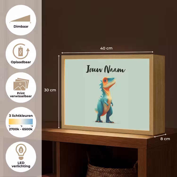 Cartoon - Dino - Oranje - Stekels Light Box met batterij (Wandlamp kind) middel -USP_websiteoverzichtNL