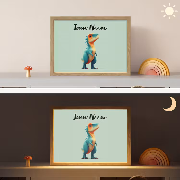 Cartoon - Dino - Oranje - Stekels Light Box met batterij (Wandlamp kind) middel -sfeer3_kind