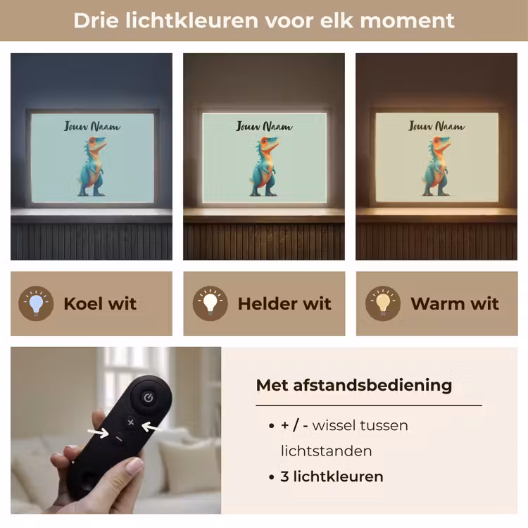 Cartoon - Dino - Oranje - Stekels Light Box met batterij (Wandlamp kind) middel -USP_lichtkleurNL