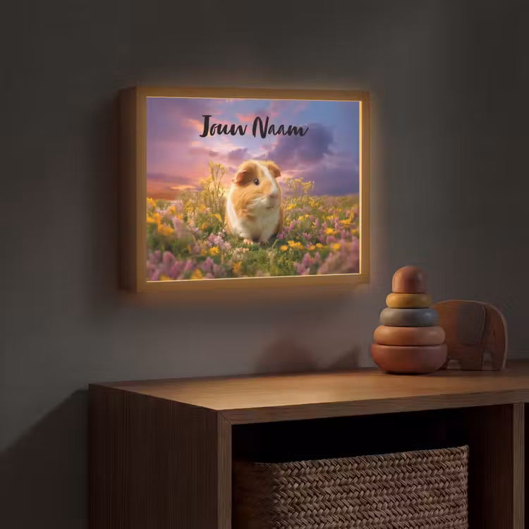 Cavia - Kleurrijk - Bloemen Light Box met batterij (Wandlamp kind) middel -sfeer5_kind