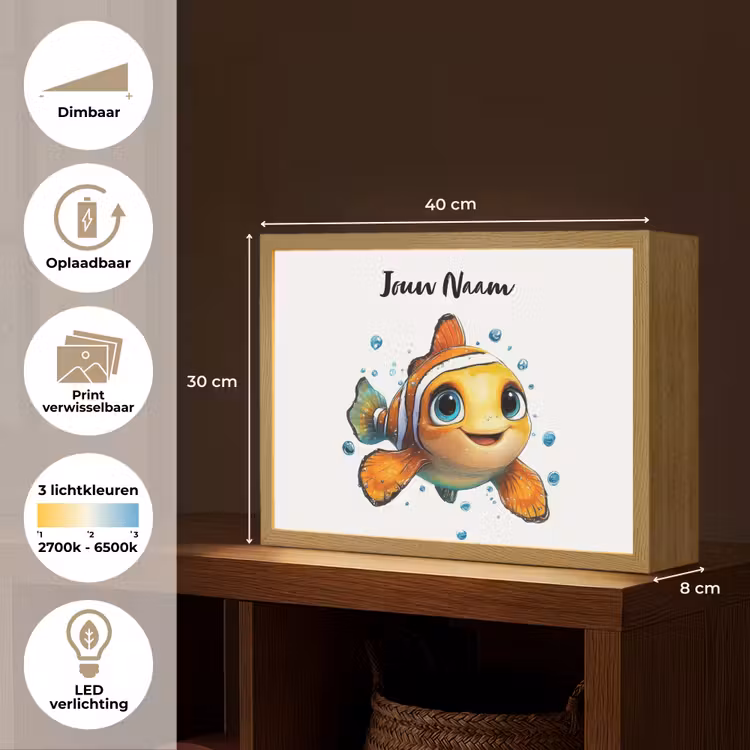 Clownvis - Oranje - Vis - Water Light Box met batterij (Wandlamp kind) middel -USP_websiteoverzichtNL