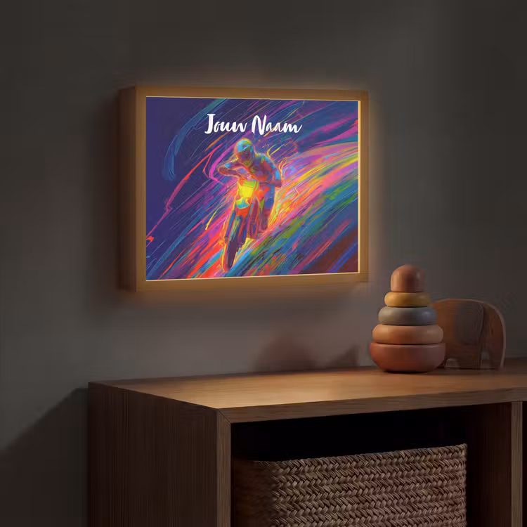 Crossmotor - Neonkleuren - Lijnen - Helm Light Box met batterij (Wandlamp kind) middel -sfeer5_kind