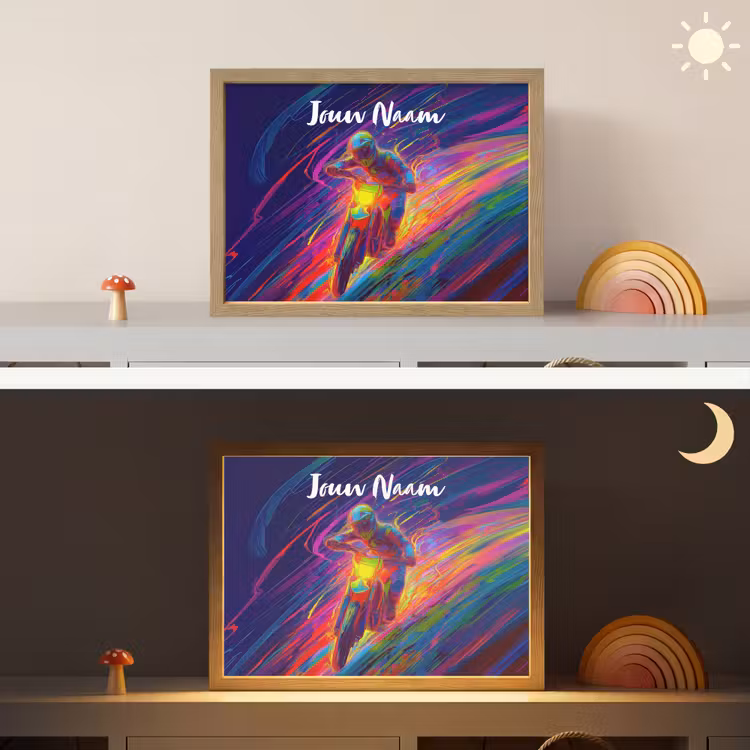 Crossmotor - Neonkleuren - Lijnen - Helm Light Box met batterij (Wandlamp kind) middel -sfeer3_kind
