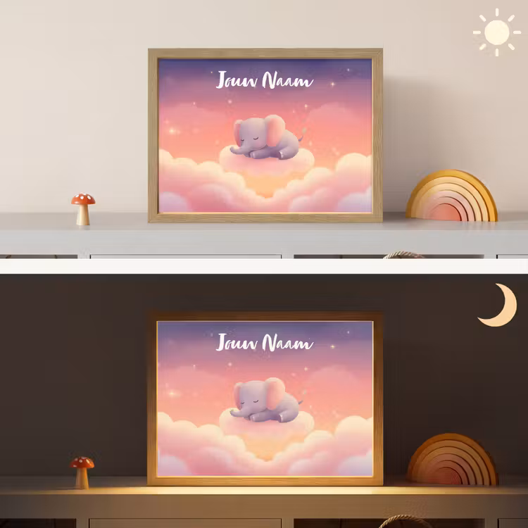 Dier - Roze - Wolken Light Box met batterij (Wandlamp kind) middel -sfeer3_kind