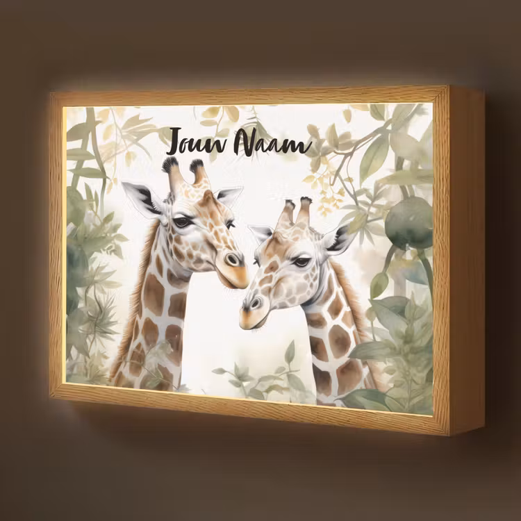 Dieren - Giraffe - Bladeren - Kinderen Light Box met batterij (Wandlamp kind) middel -z3d_website