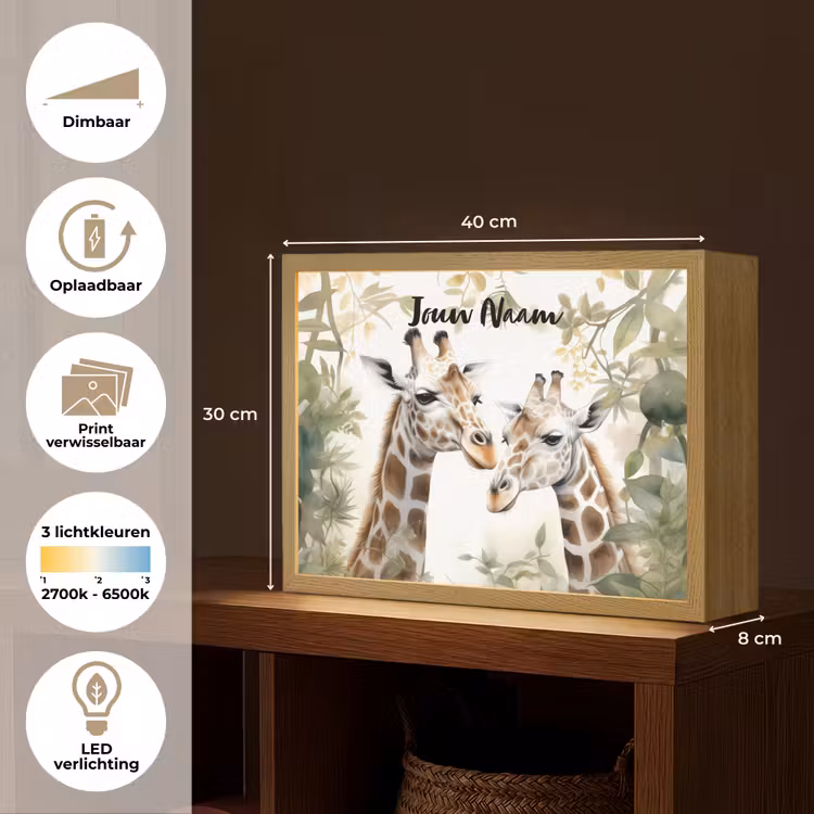Dieren - Giraffe - Bladeren - Kinderen Light Box met batterij (Wandlamp kind) middel -USP_websiteoverzichtNL