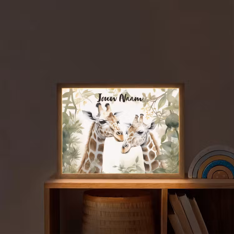 Dieren - Giraffe - Bladeren - Kinderen Light Box met batterij (Wandlamp kind) middel -sfeer1_kind