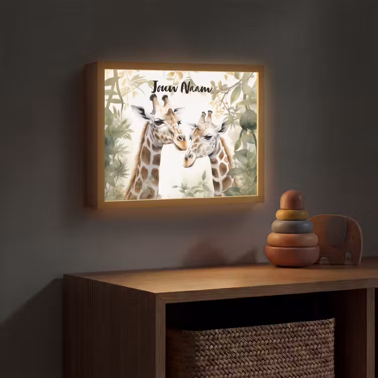 Dieren - Giraffe - Bladeren - Kinderen Light Box met batterij (Wandlamp kind) middel -sfeer5_kind