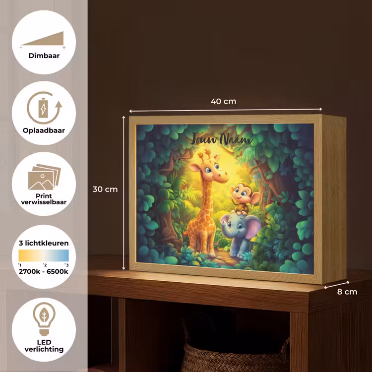 Dieren - Jungle - Giraf - Olifant - Aapje Light Box met batterij (Wandlamp kind) middel -USP_websiteoverzichtNL
