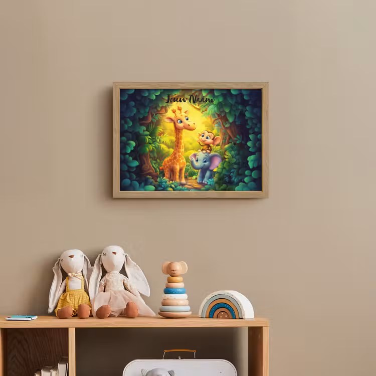 Dieren - Jungle - Giraf - Olifant - Aapje Light Box met batterij (Wandlamp kind) middel -sfeer2_kind