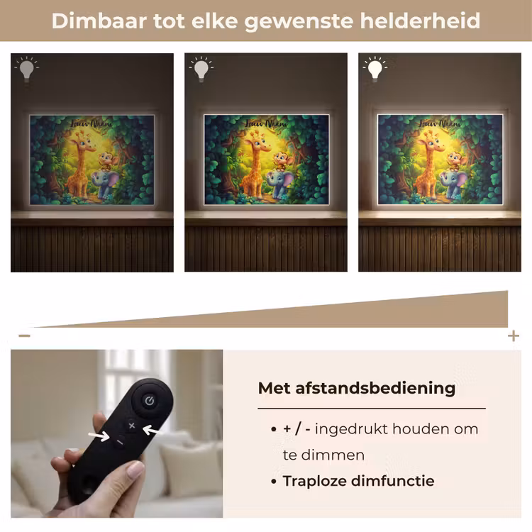 Dieren - Jungle - Giraf - Olifant - Aapje Light Box met batterij (Wandlamp kind) middel -USP_dimbaarNL