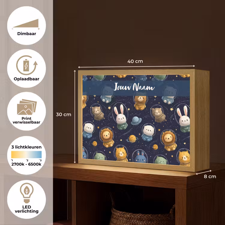 Dieren - Sterrenhemel - Ruimte Light Box met batterij (Wandlamp kind) middel -USP_websiteoverzichtNL