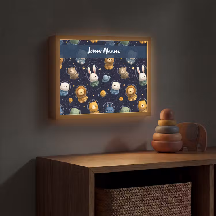 Dieren - Sterrenhemel - Ruimte Light Box met batterij (Wandlamp kind) middel -sfeer5_kind
