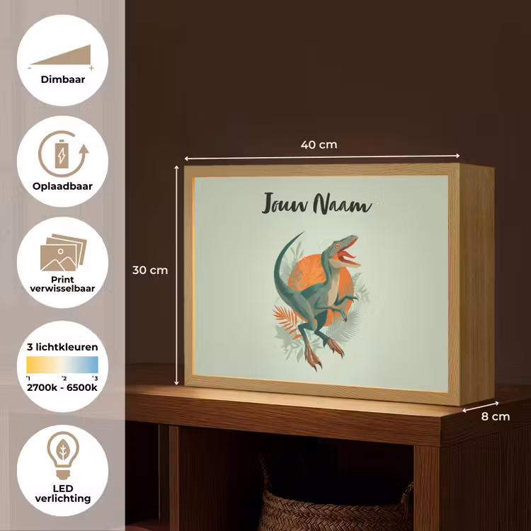 Dino - Bladeren - Grafisch - Groen Light Box met batterij (Wandlamp kind) middel -USP_websiteoverzichtNL