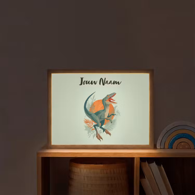 Dino - Bladeren - Grafisch - Groen Light Box met batterij (Wandlamp kind) middel -sfeer1_kind