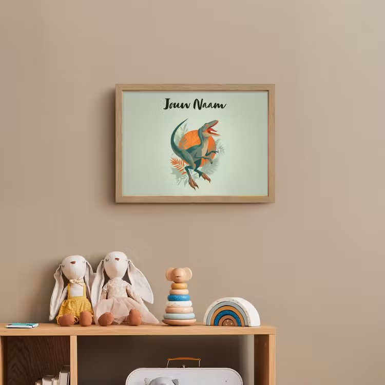 Dino - Bladeren - Grafisch - Groen Light Box met batterij (Wandlamp kind) middel -sfeer2_kind