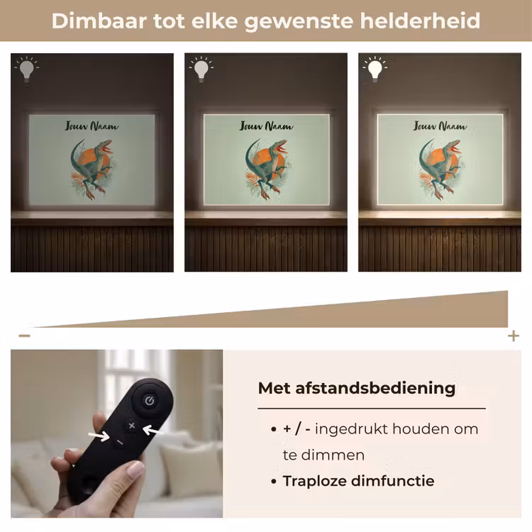 Dino - Bladeren - Grafisch - Groen Light Box met batterij (Wandlamp kind) middel -USP_dimbaarNL