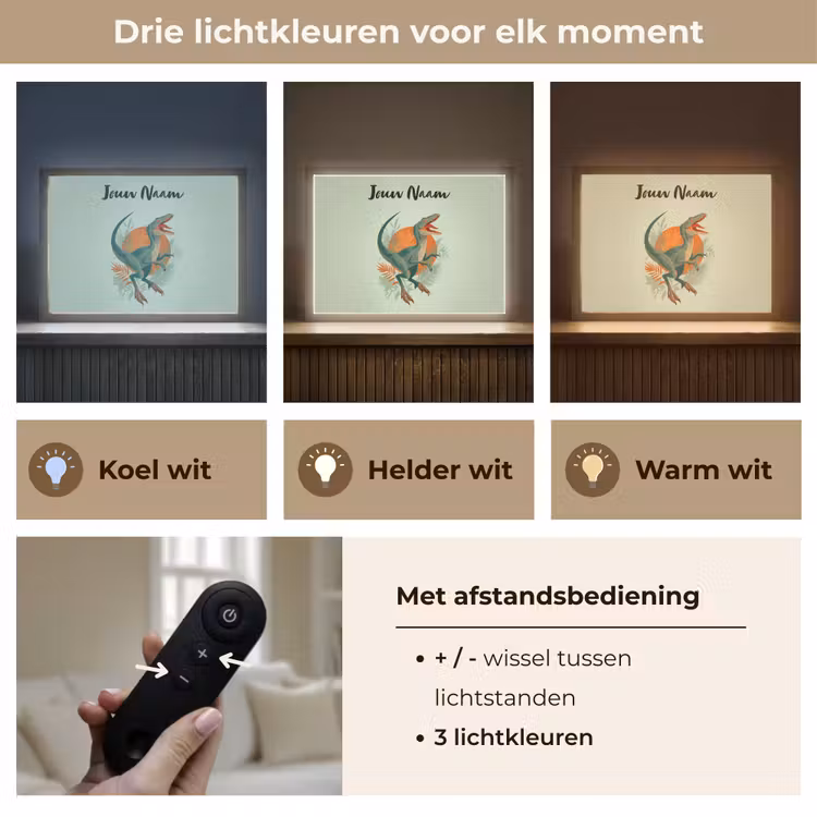 Dino - Bladeren - Grafisch - Groen Light Box met batterij (Wandlamp kind) middel -USP_lichtkleurNL