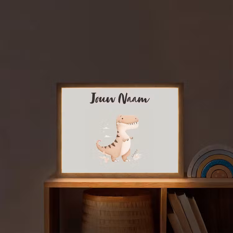 Dino - Blauw - Bloemen Light Box met batterij (Wandlamp kind) middel -sfeer1_kind
