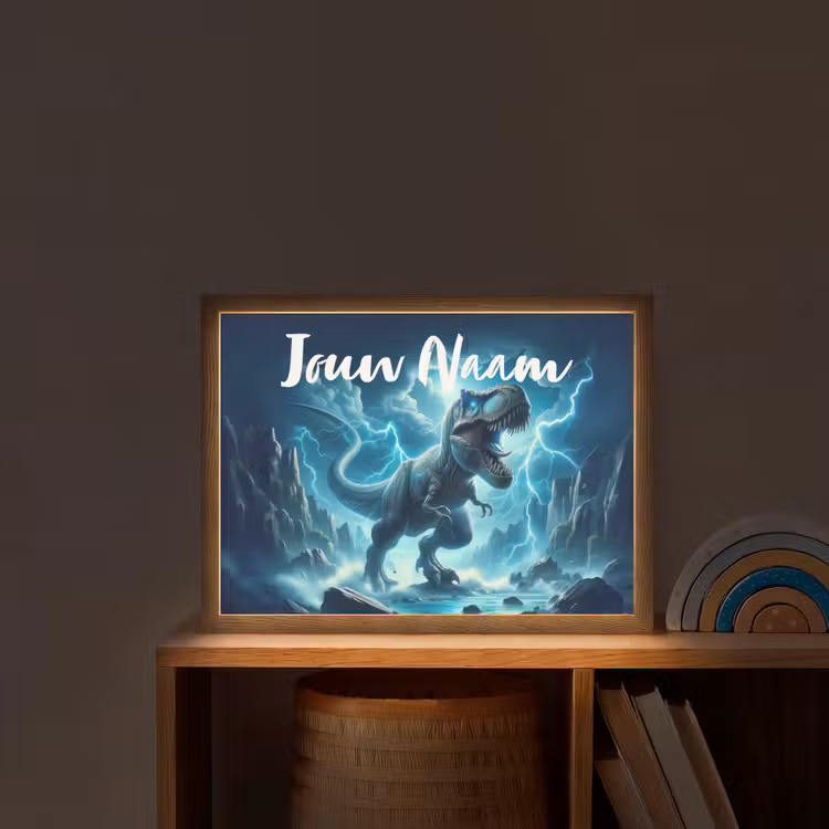 Dino - Blauw - Jongens Light Box met batterij (Wandlamp kind) middel -sfeer1_kind