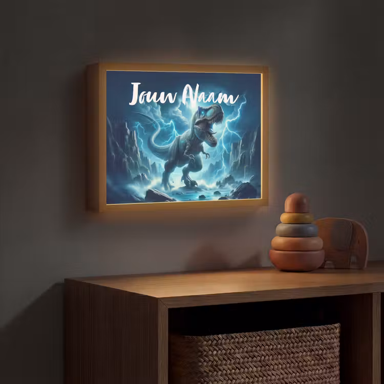 Dino - Blauw - Jongens Light Box met batterij (Wandlamp kind) middel -sfeer5_kind