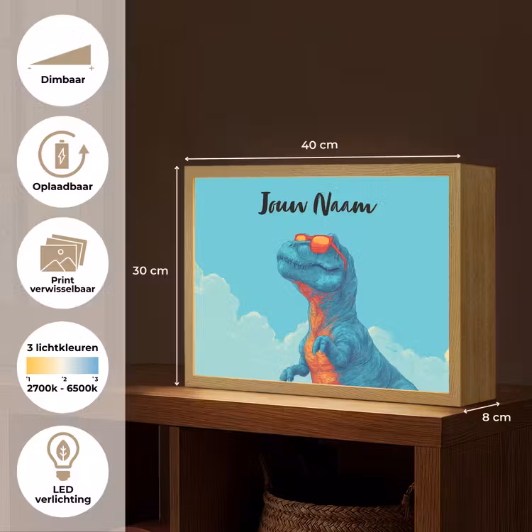 Dino - Blauw - Zonnebril - Wolken Light Box met batterij (Wandlamp kind) middel -USP_websiteoverzichtNL