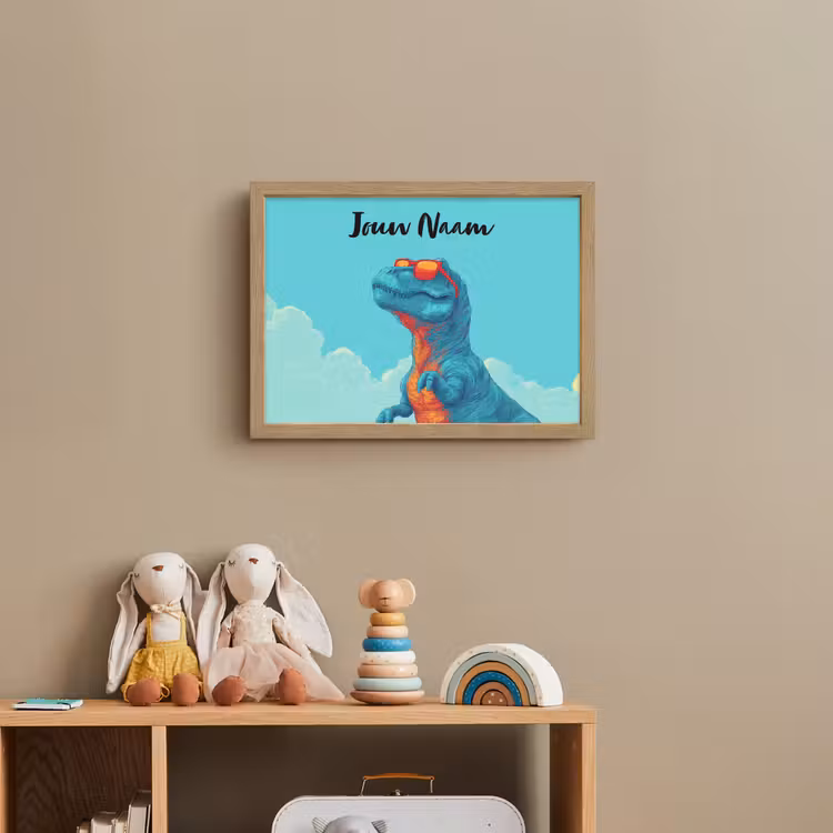 Dino - Blauw - Zonnebril - Wolken Light Box met batterij (Wandlamp kind) middel -sfeer2_kind